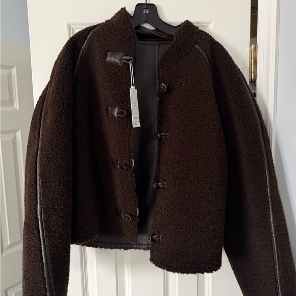 Mango Dark Brown Reversible Teddy/Leather Jacket for Women Medium - Picture 7 of 7